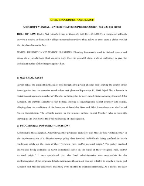 ashcroft v iqbal case brief|iqbal complaint.